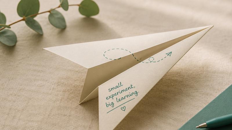 A handmade paper plane representing a small experiment and real learning
